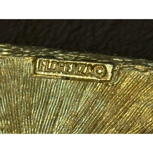 Vintage FLORENZA Blue & Green Enamel Gold Tone Brooch Geometric Modernist - Picture 5 of 8